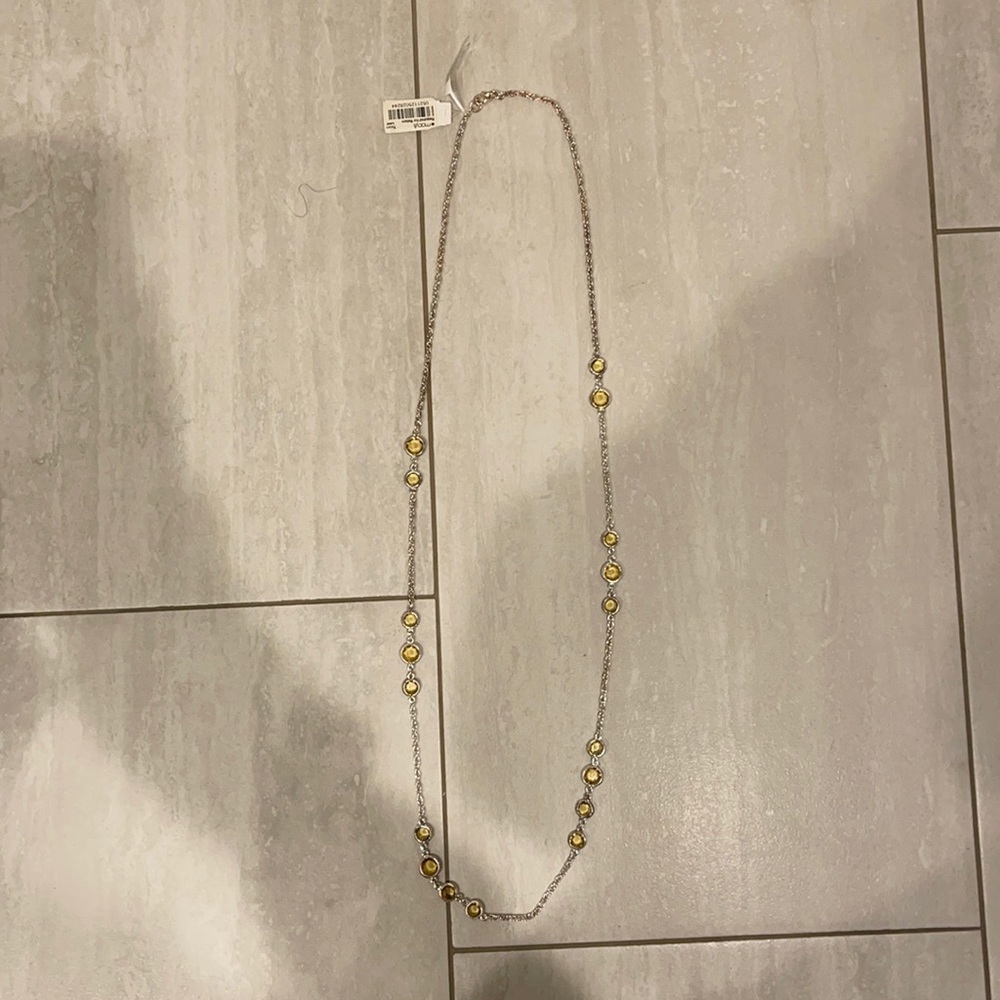 Macy’s Silver Long Necklace w/ Yellow Rhinestones
